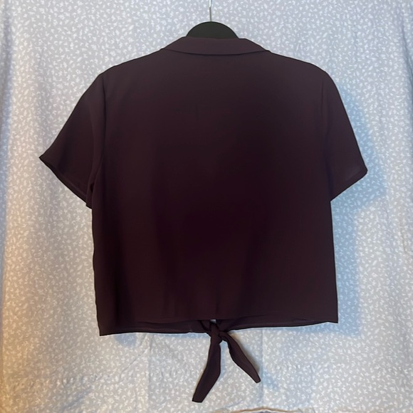 Charlotte Russe cropped short sleeve button up in deep purple. - Picture 2 of 3